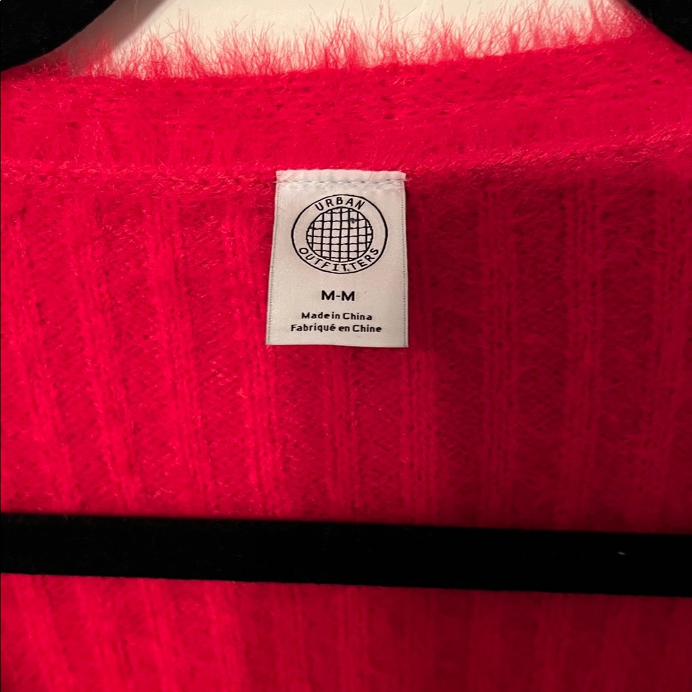 Urban Outfitters Vibrant Red Fuzzy Crop Cardigan Sweater - Picture 2 of 5